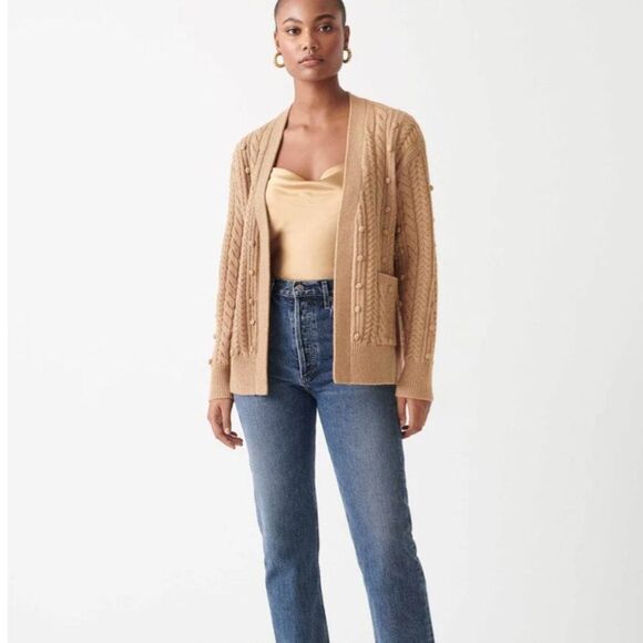 White + Warren Camel Brown Wool Blend Chunky Knit Cardigan Sweater Womens L - Picture 10 of 10